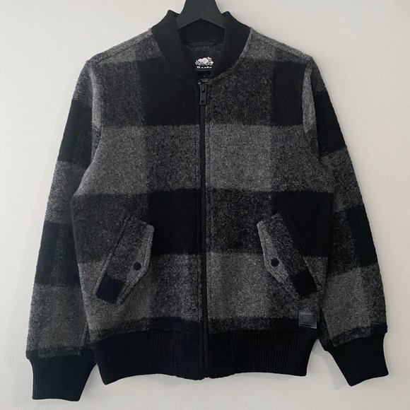 Roots Jackets & Blazers - Roots Wool Blend Black Grey Plaid Bomber Jacket
